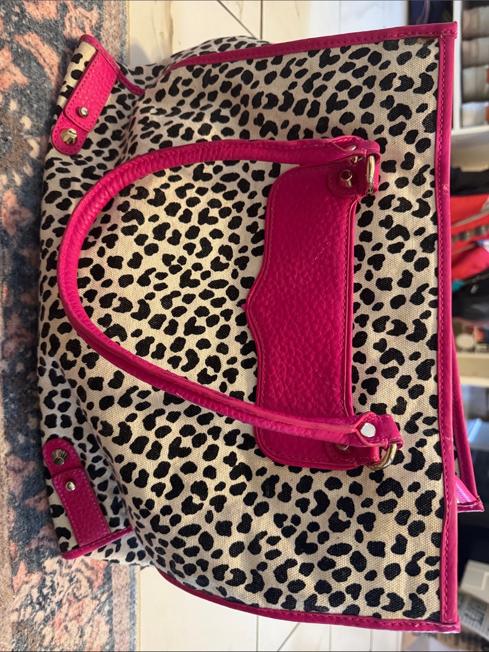Hot Pink Trim Leopard Print Tote Bag - Women